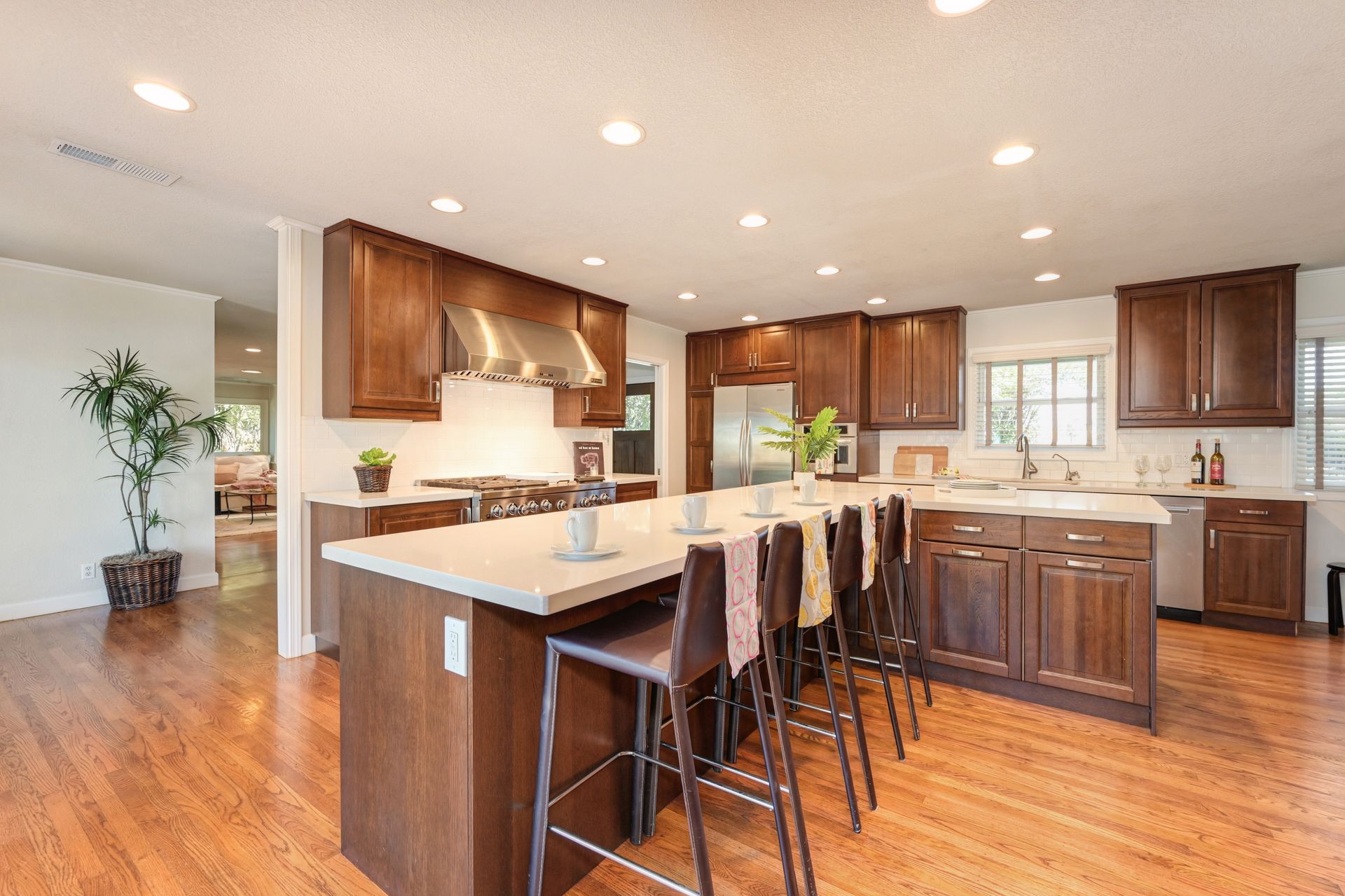 Beautiful large kitchen with a large island and stools. Work with the Best Realtor in East Sacramento, CA, Rich Cazneaux