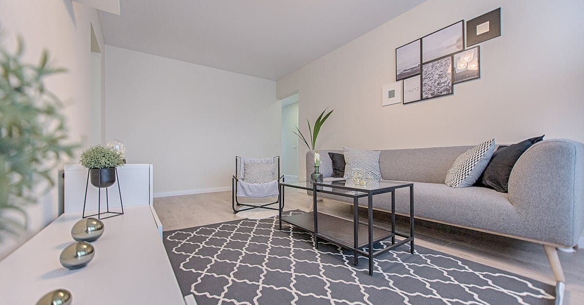 A living room with a couch , chair , table and rug.