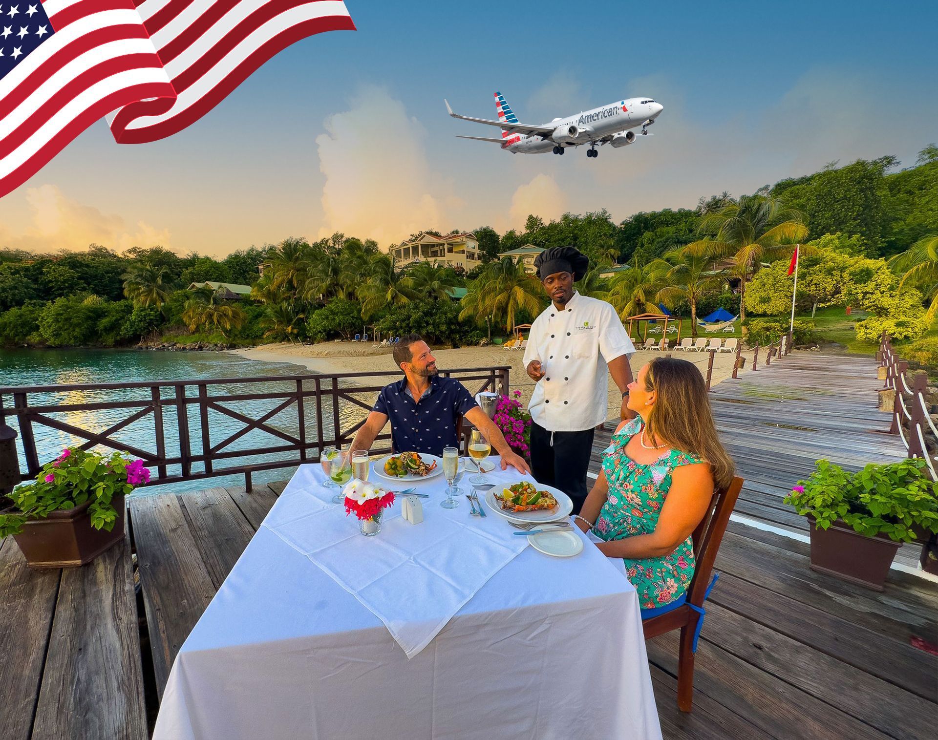 A couple having dinner at Calabash Cove's beautiful Boardwalk location