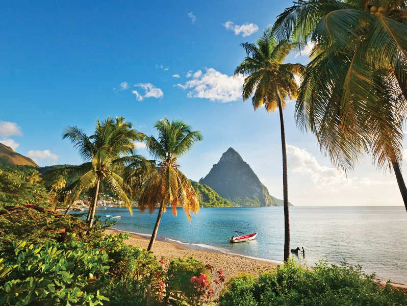 The Majestic Piton Mountains overlooking the sea