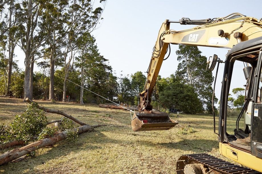Excavator Being Used for Landscaping Work — Hinterland Property Services in Coopers Shoot, NSW