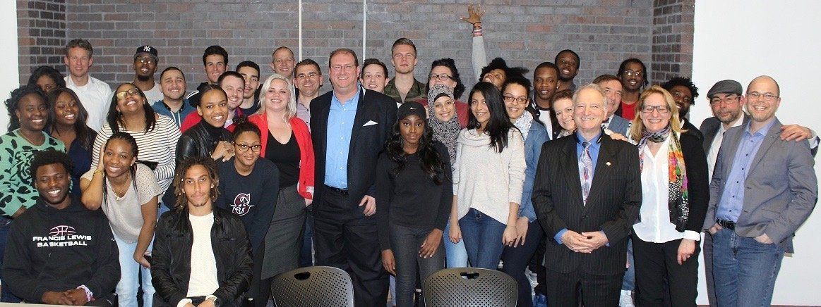 Groepsphoto Interactieve lecture with students and professors Lung Island University, Brooklyn (NYC)