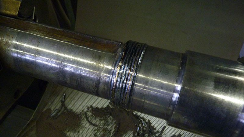 A close up of work done on a crankshaft at our engine machine shop in Edmonton.