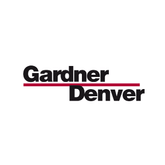 the gardner denver logo is black and red on a white background .