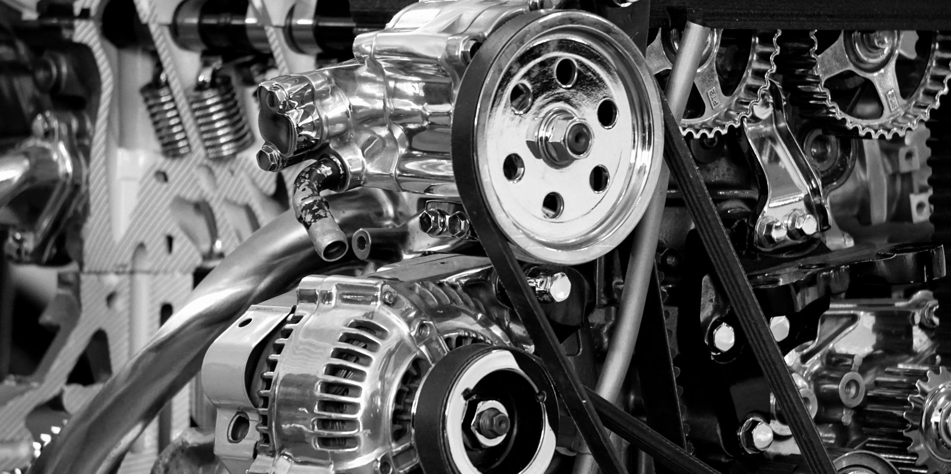 A car engine with a belt.