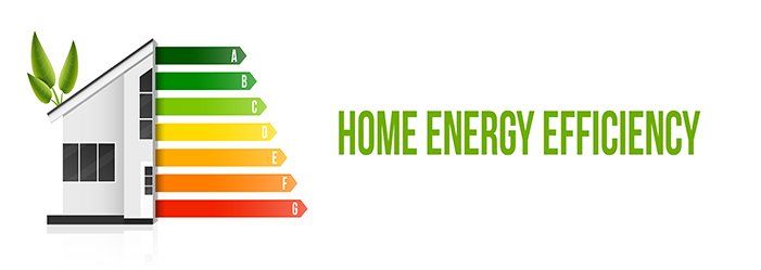 A logo for home energy efficiency with a house and energy ratings