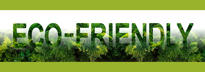 The word eco-friendly is written in green leaves