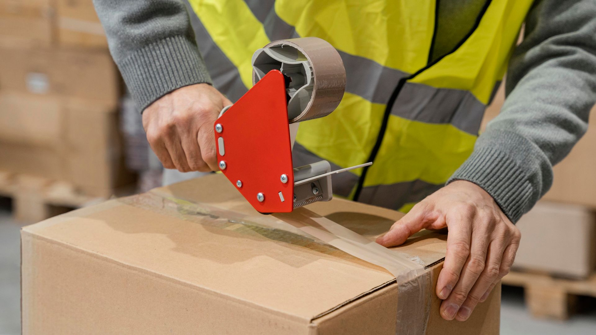 a man is kneeling down in front of a cardboard box that says ' cargo ' on it