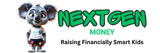 Logo with a smiling cartoon koala and the text “NEXTGEN MONEY” and “Raising Financially Smart Kids”