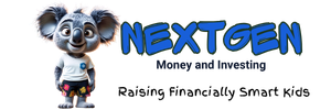 Logo with a smiling cartoon koala and the text “NEXTGEN MONEY” and “Raising Financially Smart Kids”