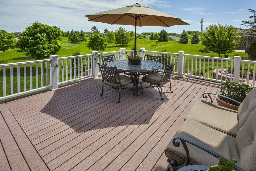 Eye-level view of a wooden deck with light-brown