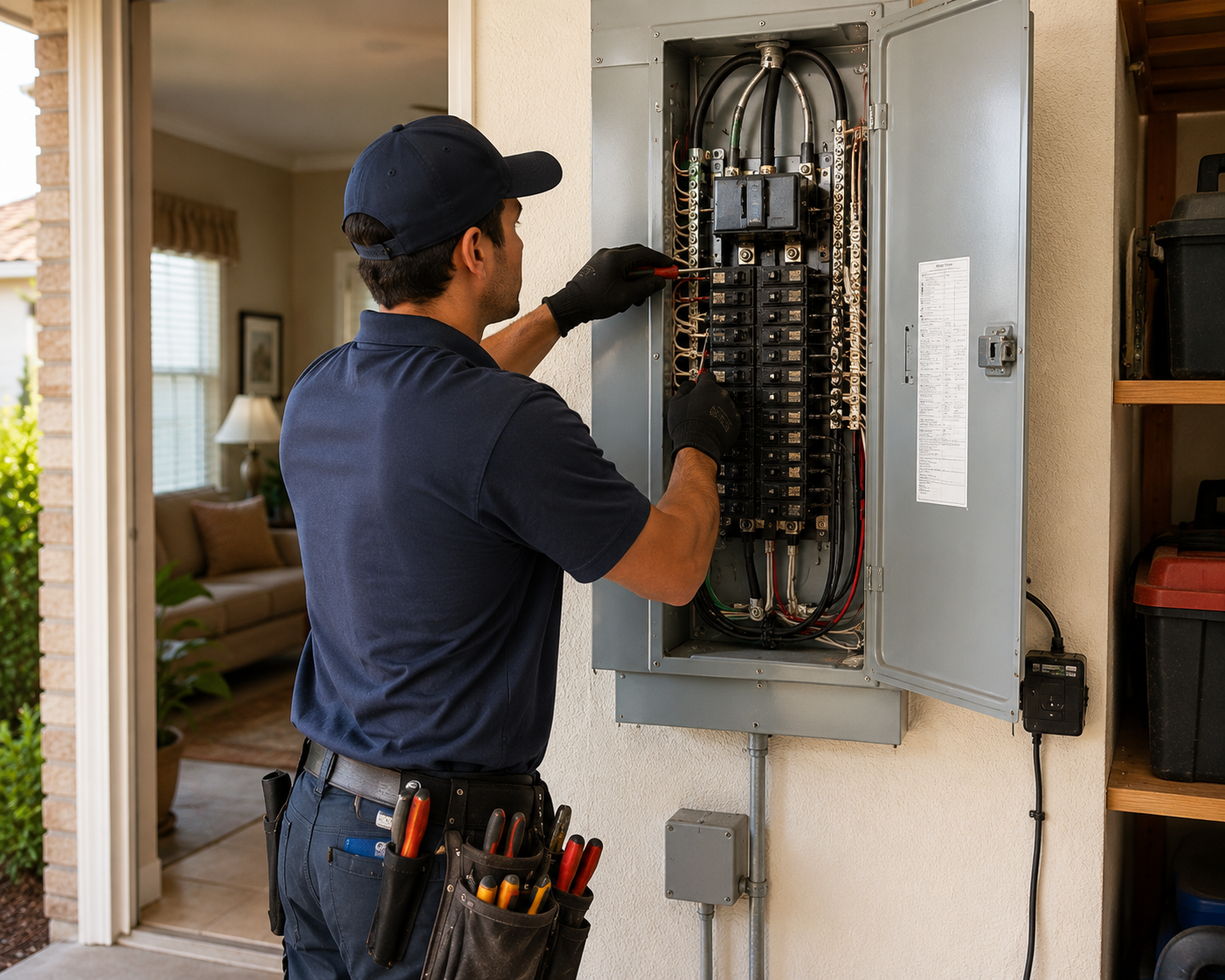 Electrician upgrading an electrical panel at a Laguna Hills CA home