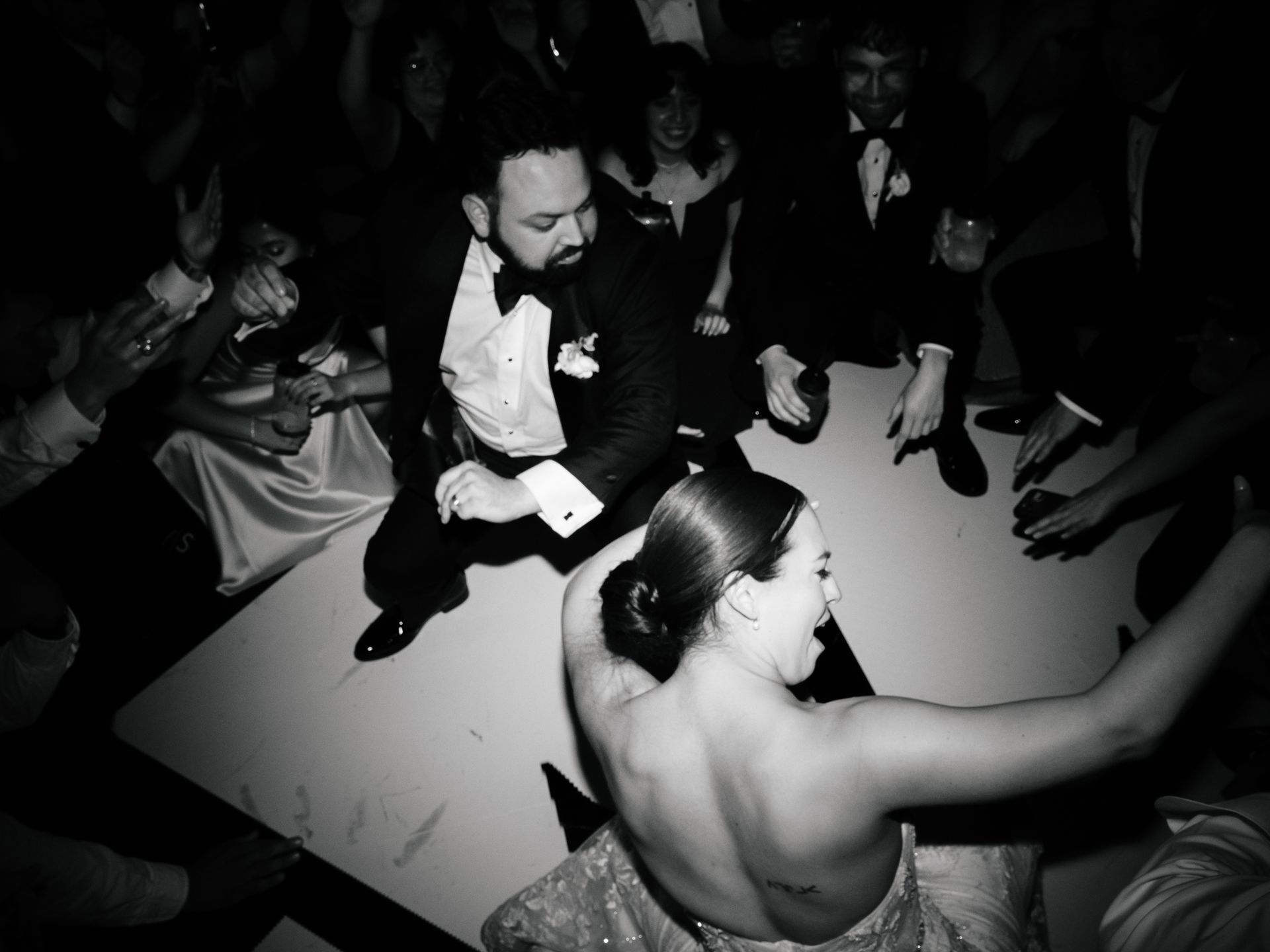 Wedding reception with DJ and dance floor at the Witte Museum Mays Family Center in San Antonio.