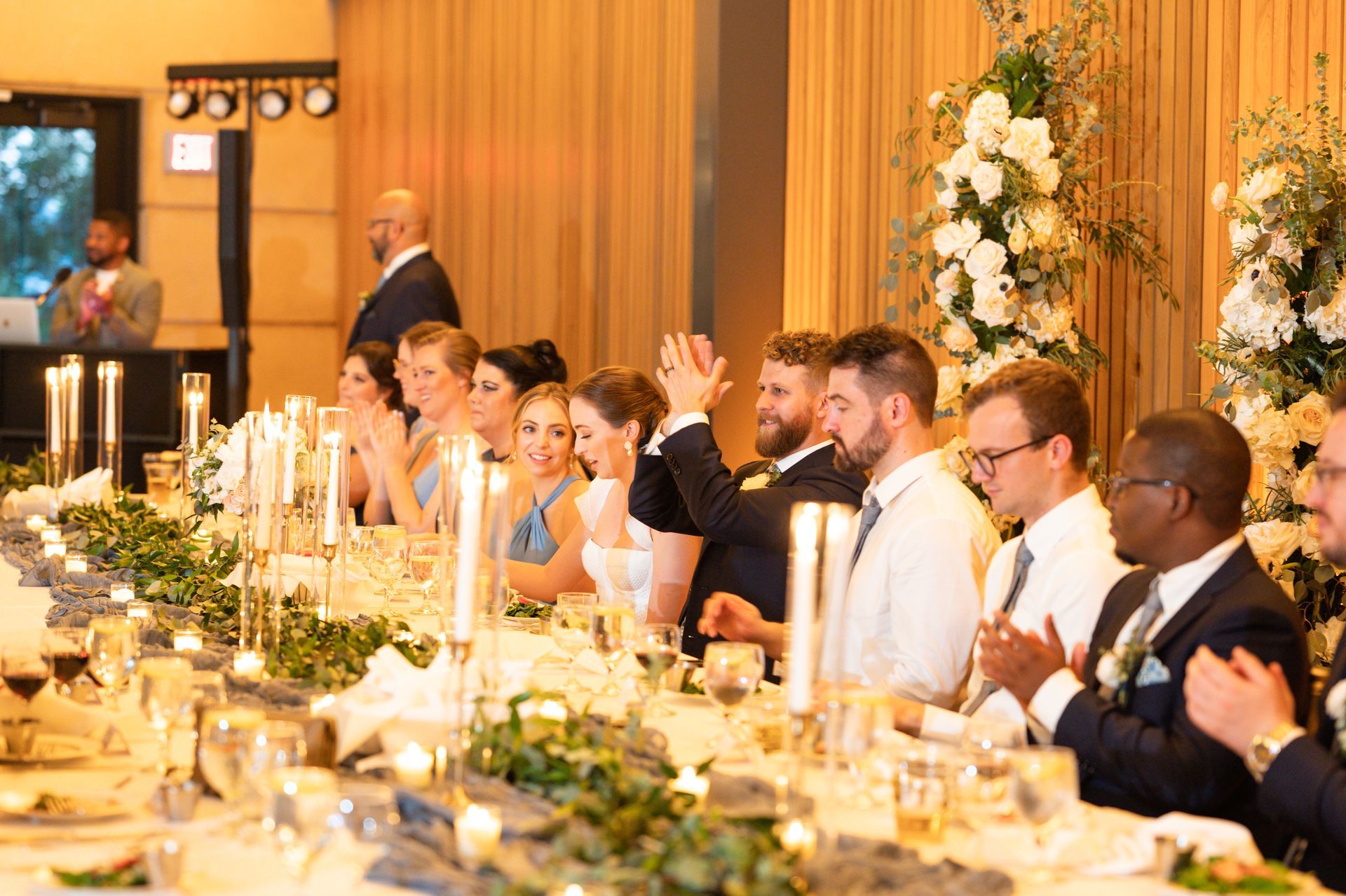 Wedding reception inside the Betty Kelso Center at the San Antonio Botanical Garden with DJ entertainment