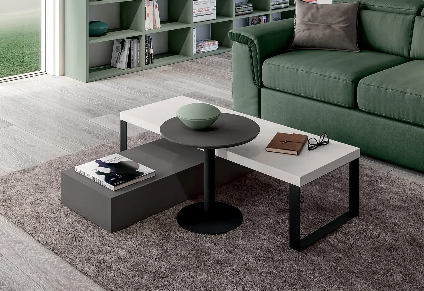 arredamento salotto con divano, tavolino e tappeto