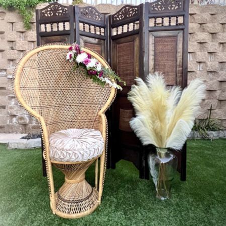 Rattan screen & Peacock chair party set up - optional Add-on to enhance your Unicorn Photoshoot Experience