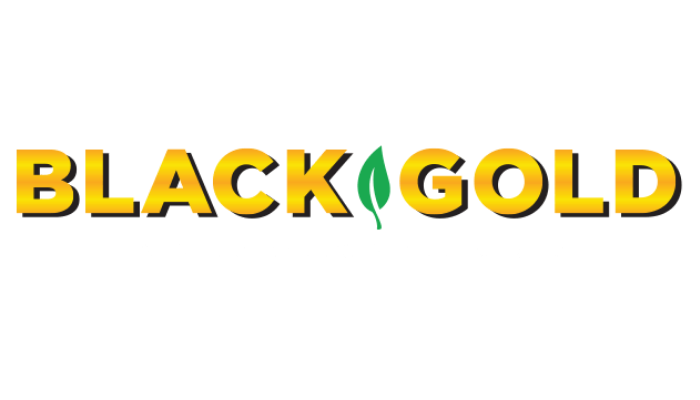 Black Gold logo with gold text and a green leaf replacing the “O”.