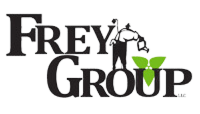 Frey Group logo with a silhouetted person watering green leaves below the text.