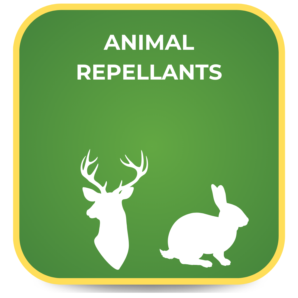 Green square with lime and acidifiers text and white shield icon with deer and rabbit illustration
