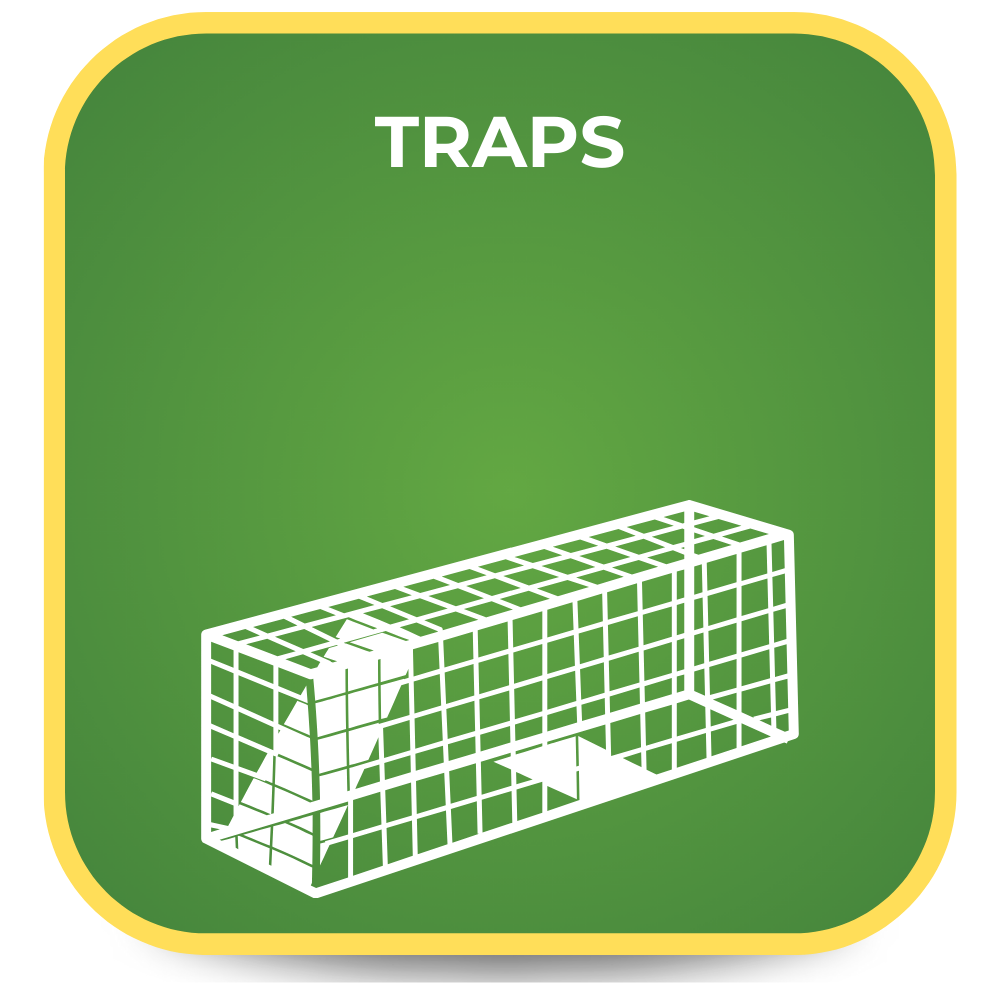 Green square with lime and acidifiers text and white shield icon with trap illustration