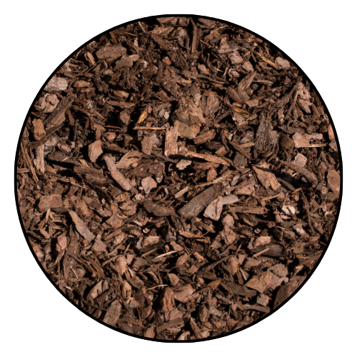 Dark brown mulch inside a black circular frame.
