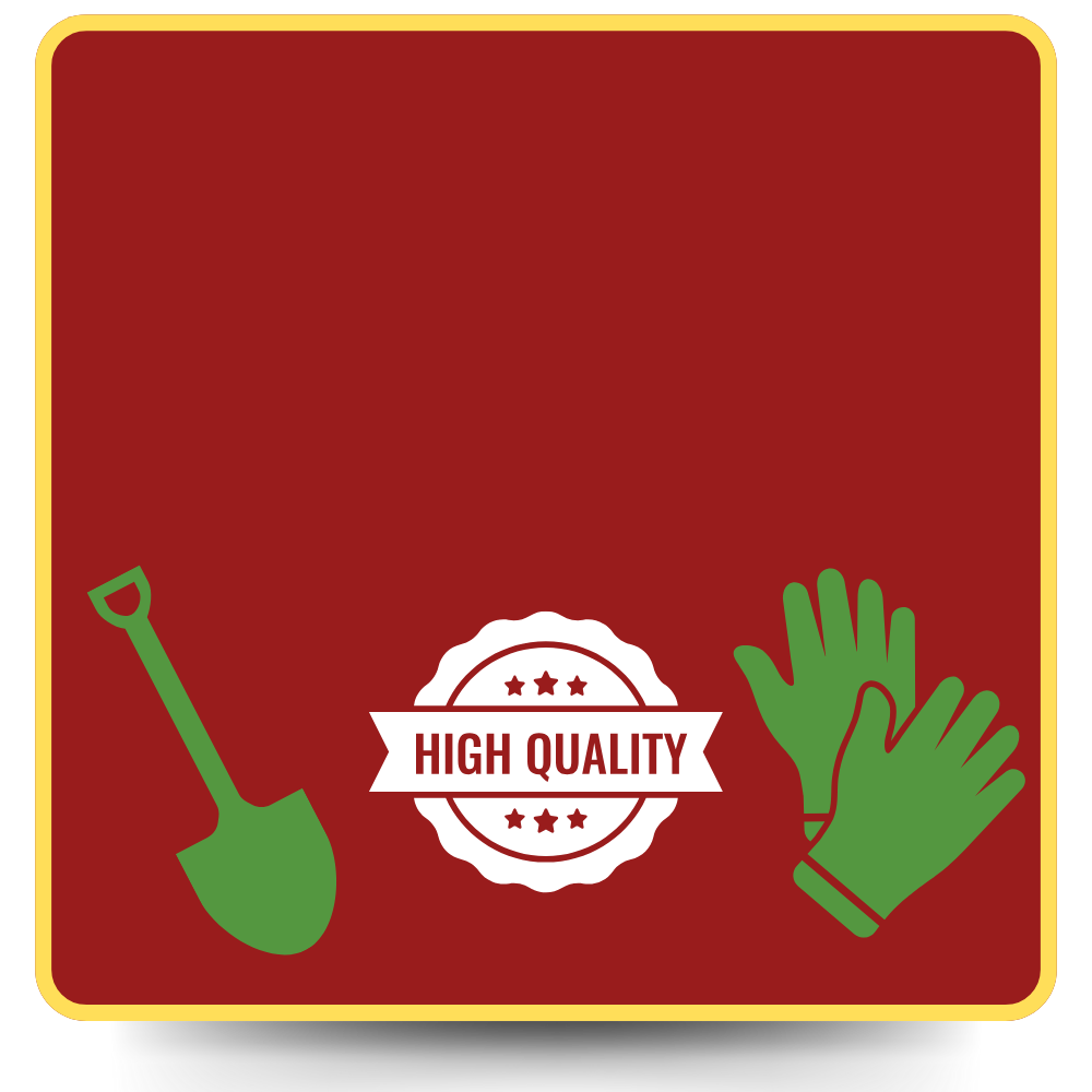 Red square with gardening tools and 