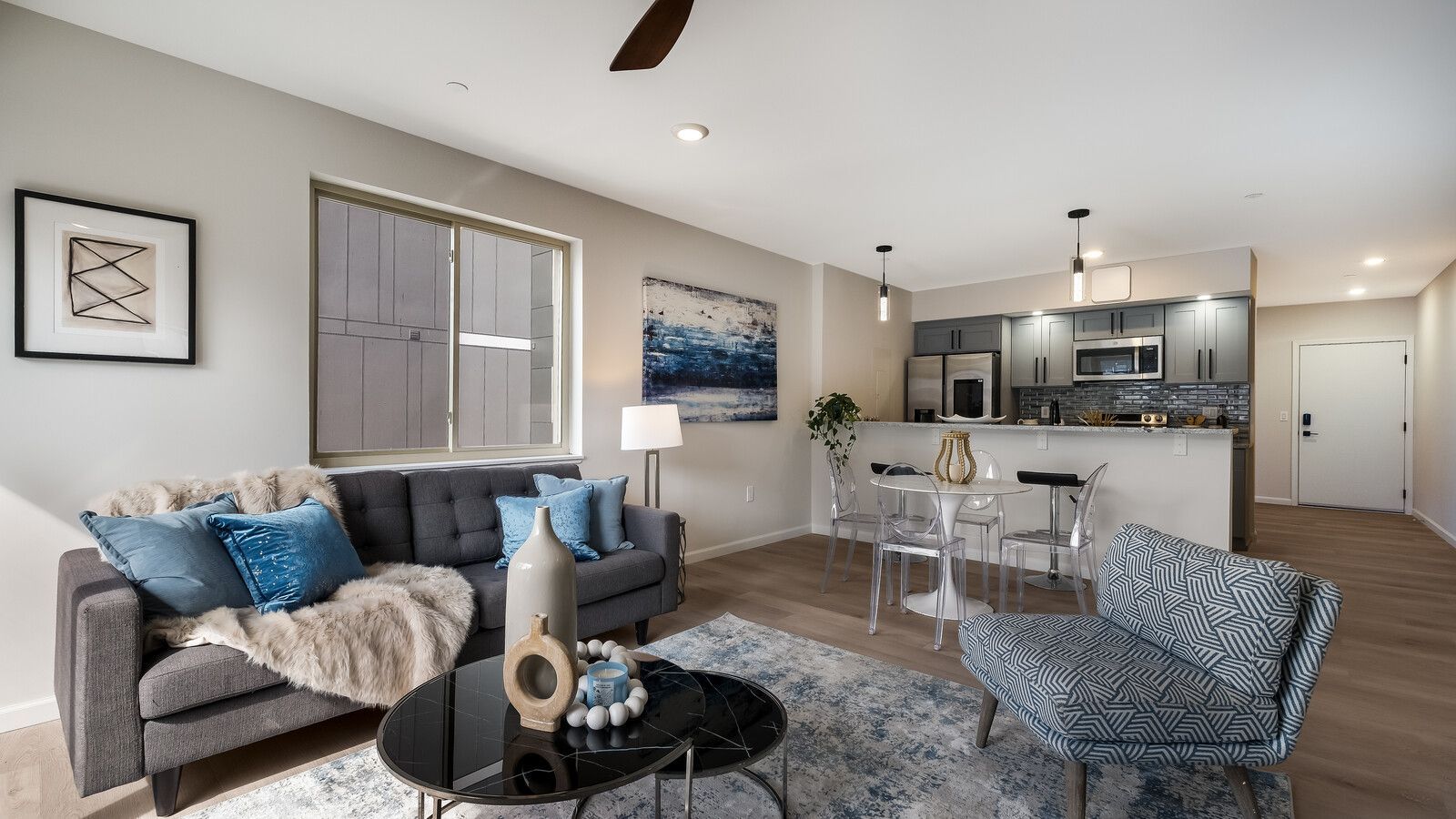 The Baldwin - living room with kitchen