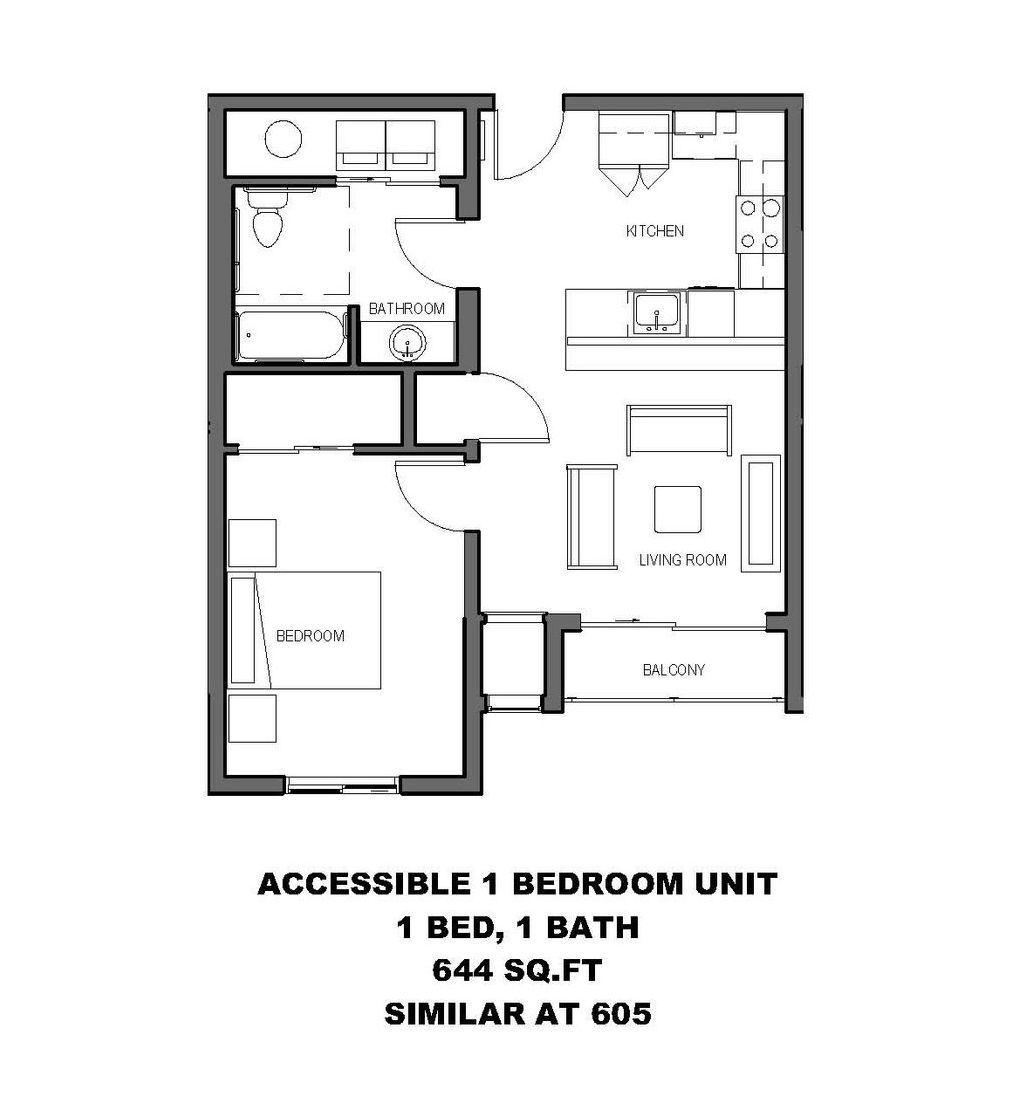ACCESSIBLE 1 BEDROOM UNIT 1 BED, 1 BATH