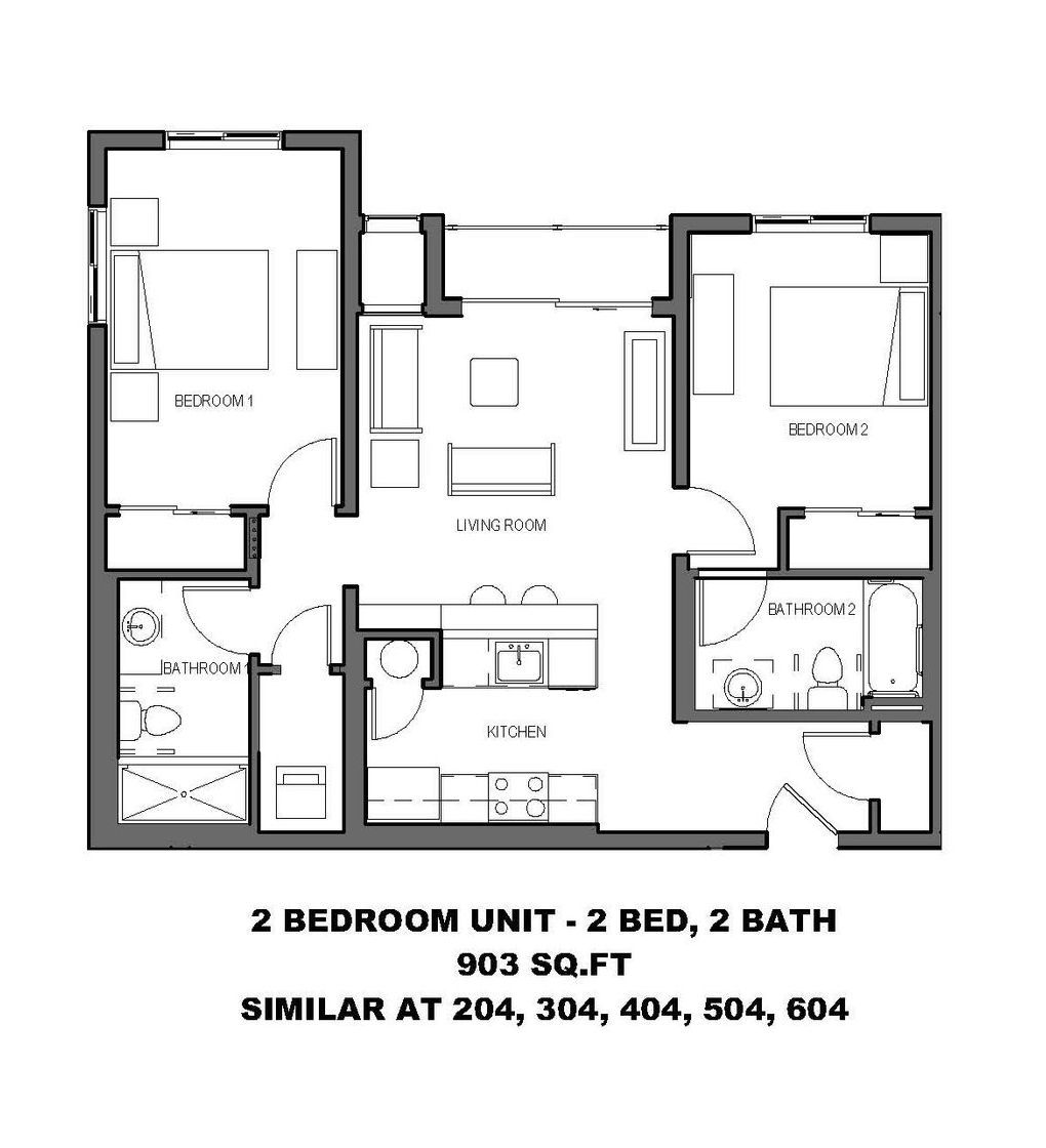 2 BEDROOM UNIT - 2 BED, 2 BATH 903 SQ.FT