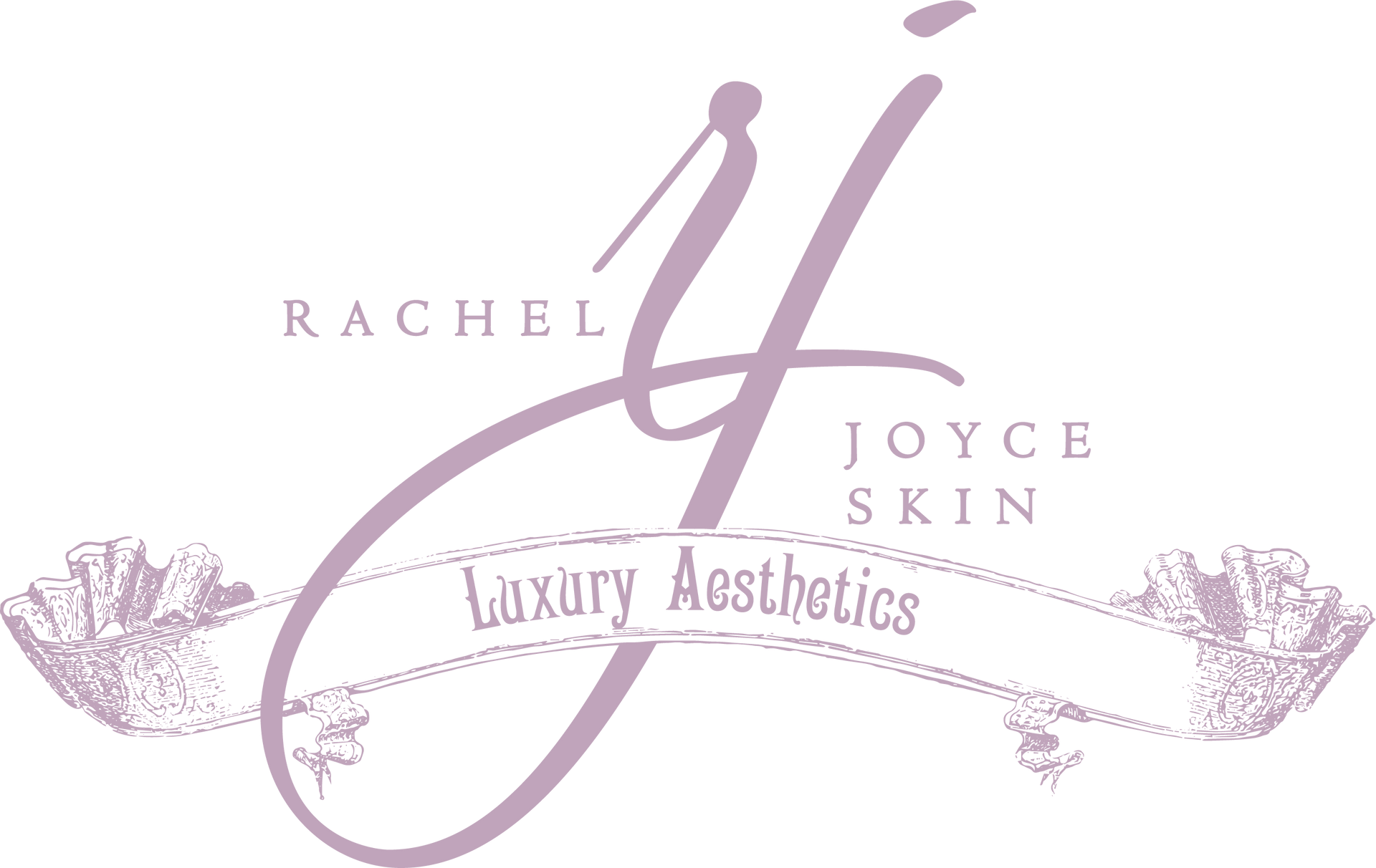 A purple logo for Rachel Joyce Skin Luxury Aesthetics