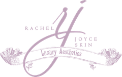 A purple logo for Rachel Joyce Skin Luxury Aesthetics.