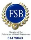 FSB logo with gold laurel wreath, “Member of the Federation of Small Businesses,” and number 51479843