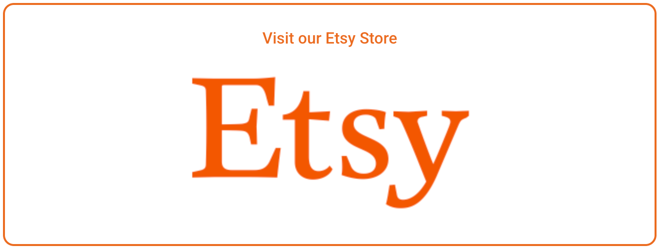 Etsy logo in orange with “Visit our Etsy Store” text on a white background