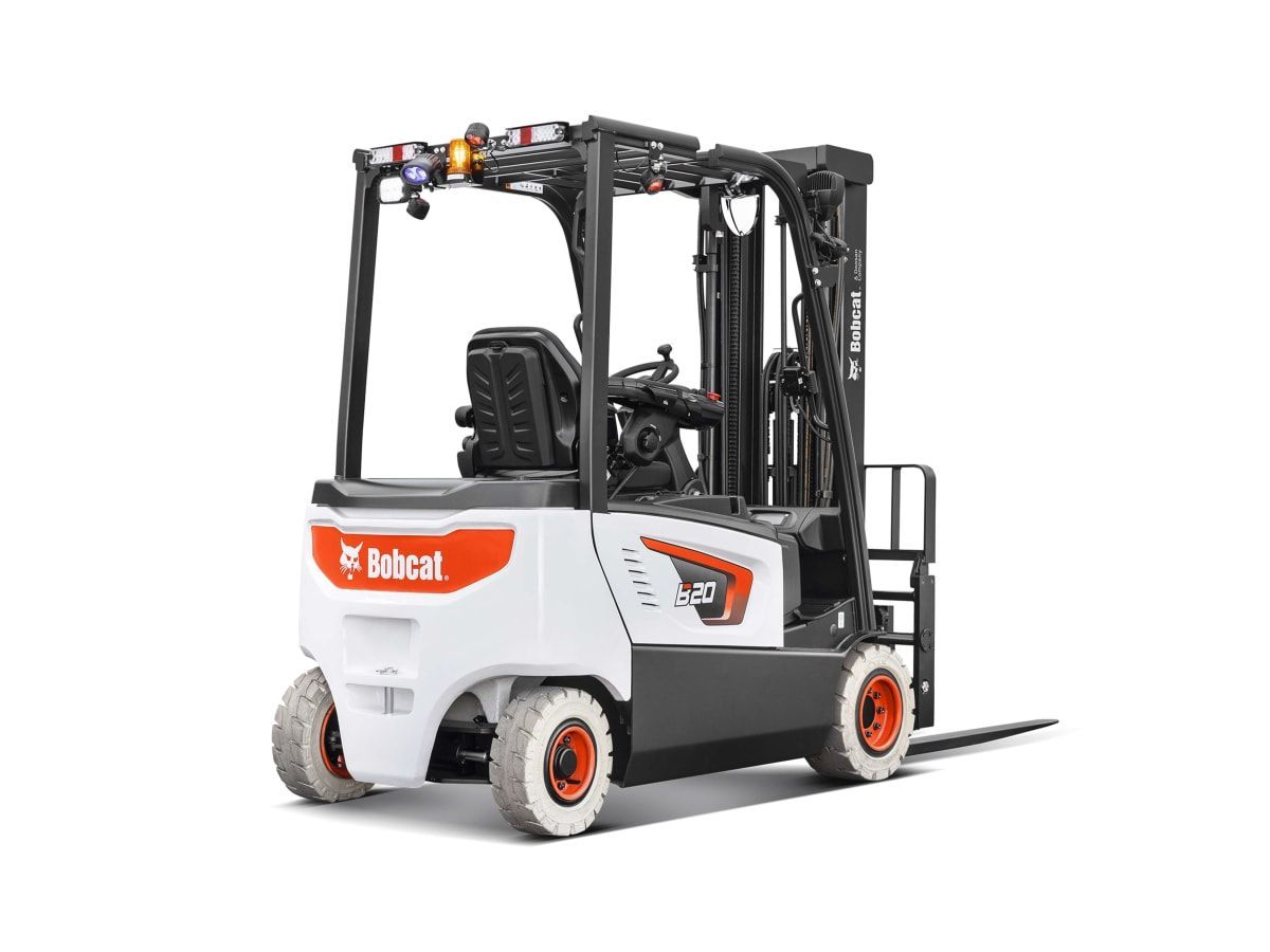 A black and white forklift on a white background.