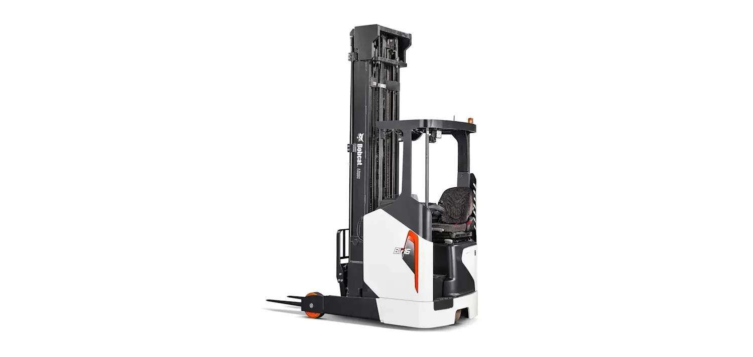 A forklift is sitting on top of a white surface.