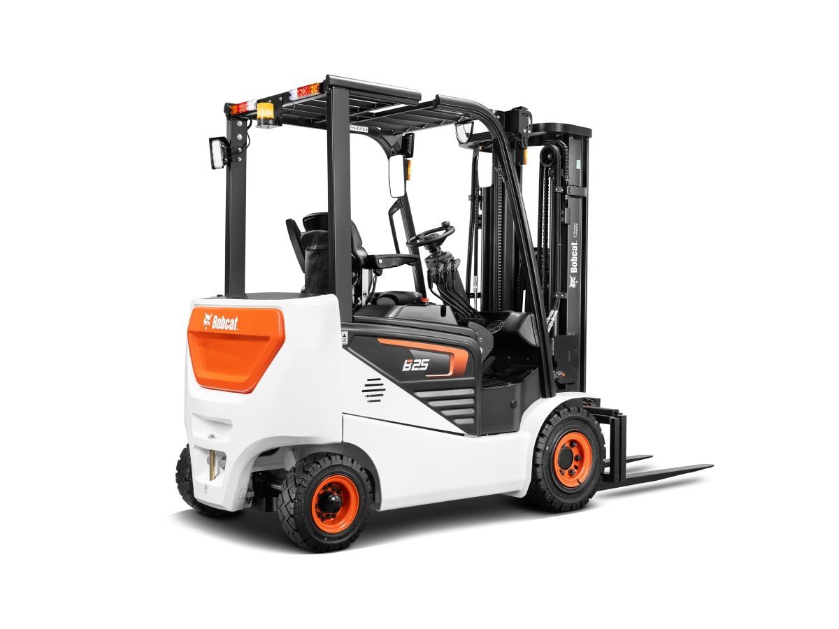 A forklift is sitting on a white background.