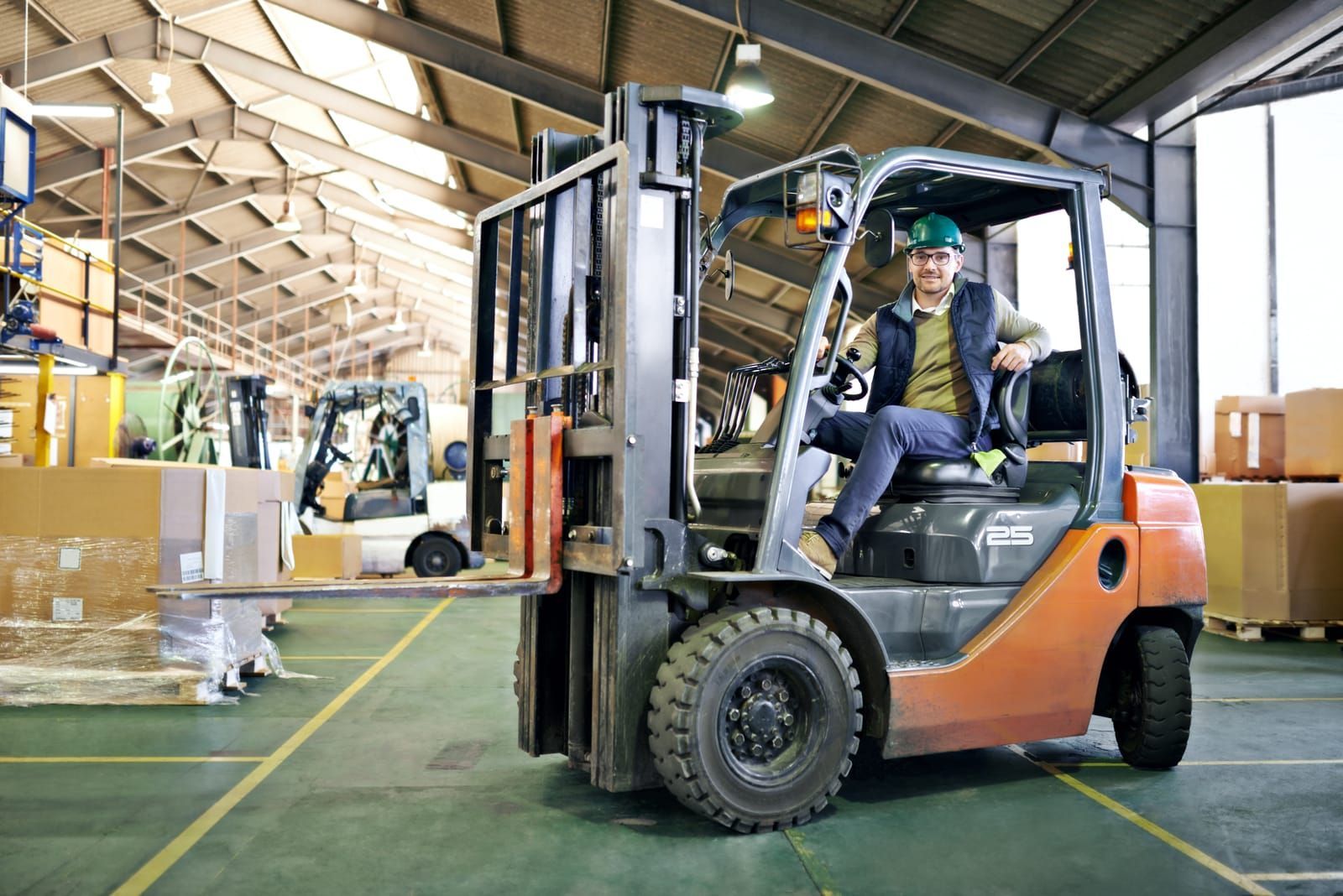 Warehouse with designated safe zones and forklift routes to promote workplace 
safety