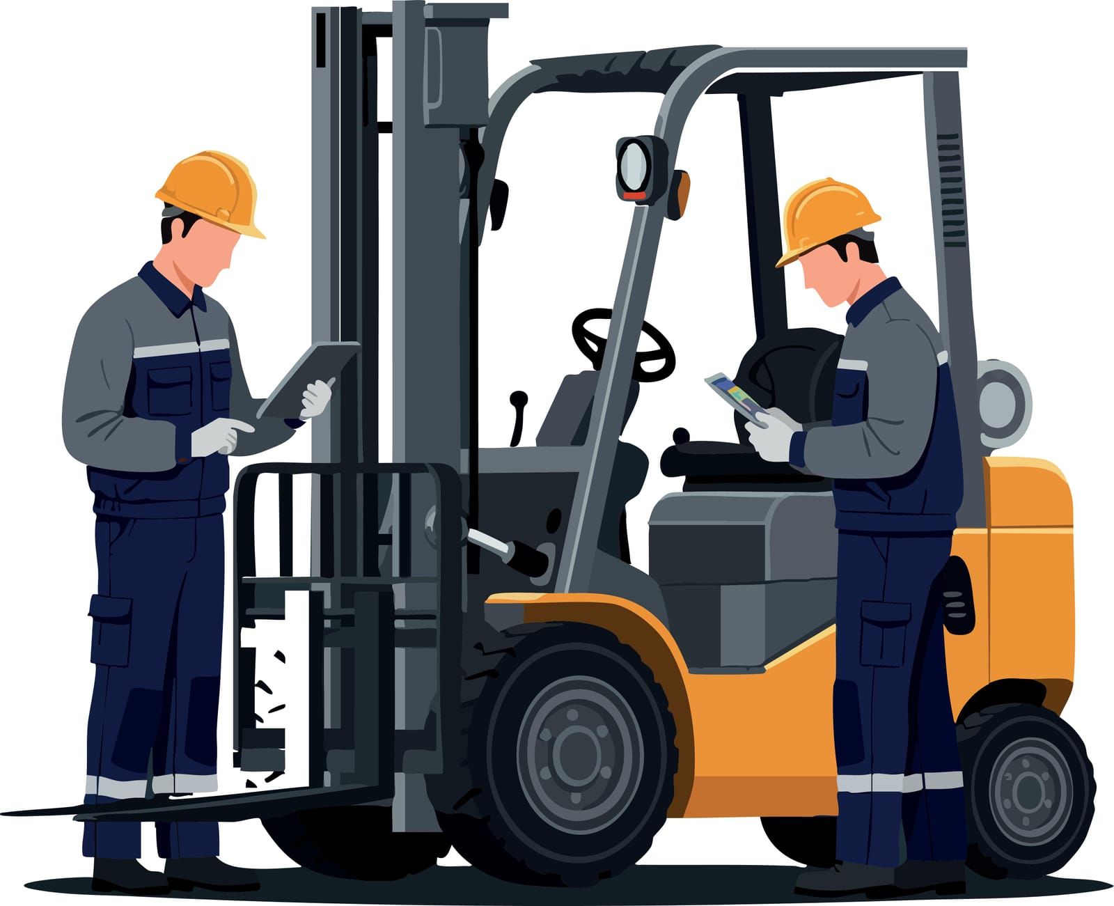 Forklift operator carrying out a pre-shift safety check in a warehouse setting