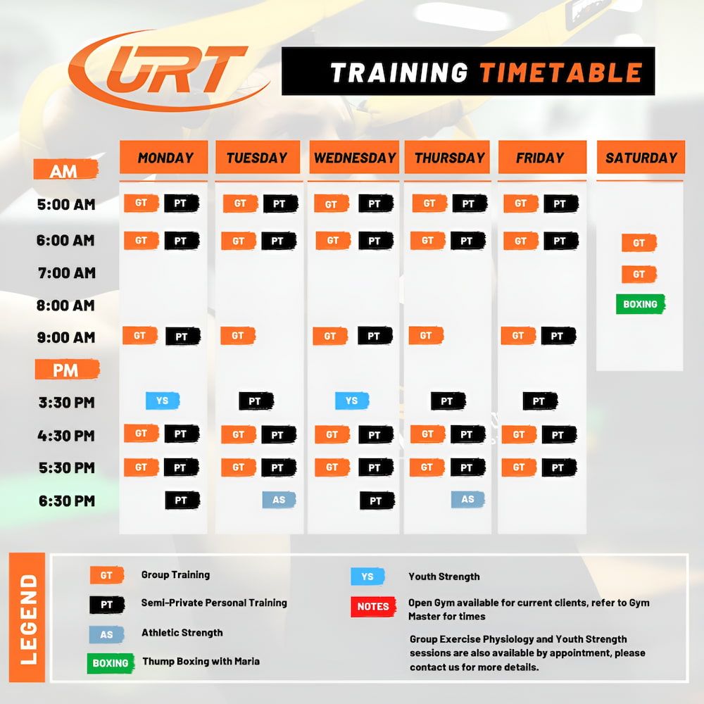 A Training Timetable For A Gym Called URT — Ultimate Results Training in Aitkenvale, QLD