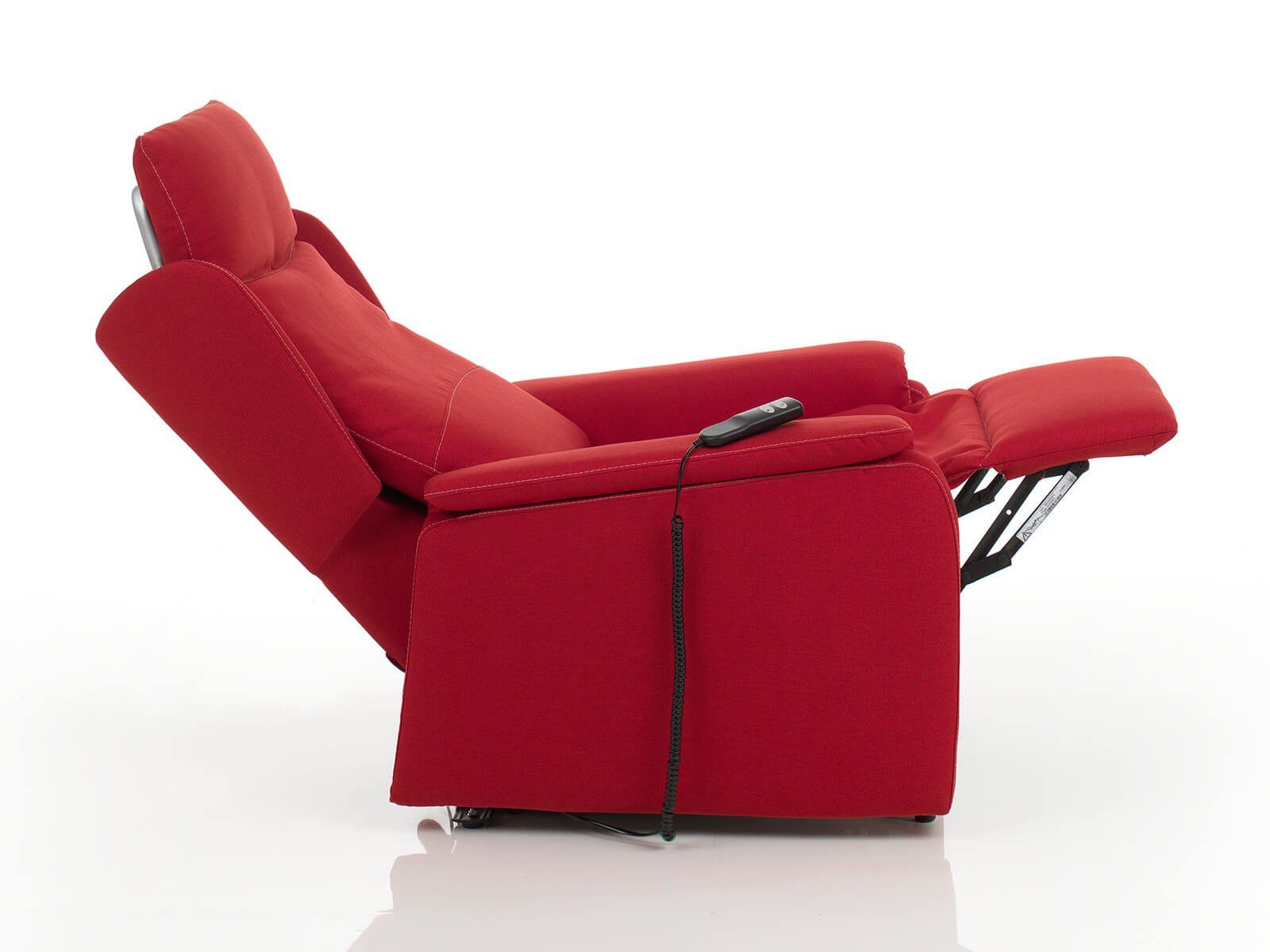 Una poltrona reclinabile rossa con un telecomando attaccato