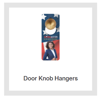 A door knob hanger with a picture of a woman on it