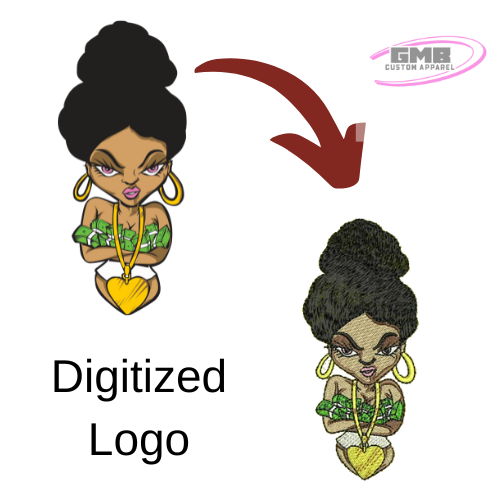 A digitalized logo of a woman with a heart necklace