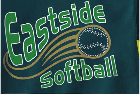 The logo for eastside softball is on a green shirt.