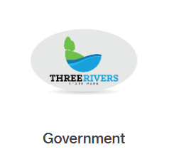 A logo for three rivers state park is shown on a white background
