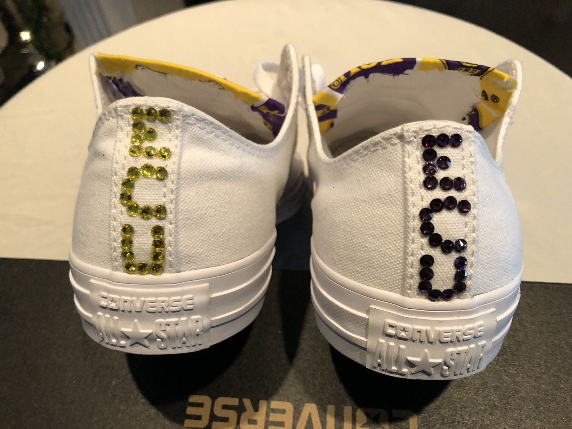 The back of a pair of white converse shoes