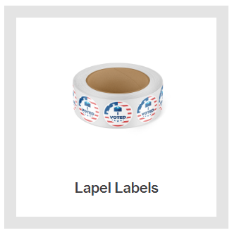 A roll of lapel labels on a white background