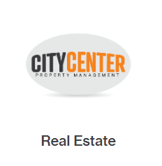 A logo for city center property management real estate