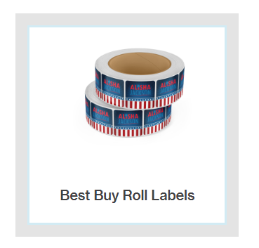 Two rolls of labels are stacked on top of each other on a white background.
