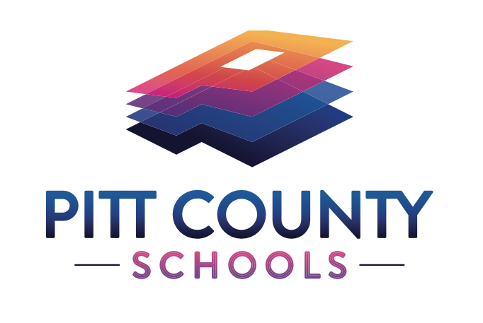 A logo for pitt county schools with a stack of blocks