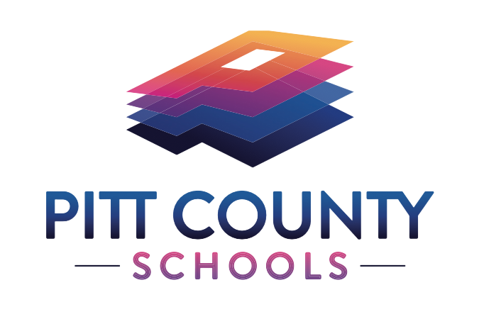 A logo for pitt county schools with a stack of blocks